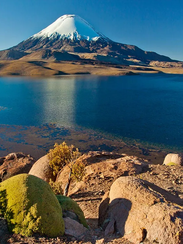 Lago Chungará en el norte de Chile, Parque Nacional Lauca