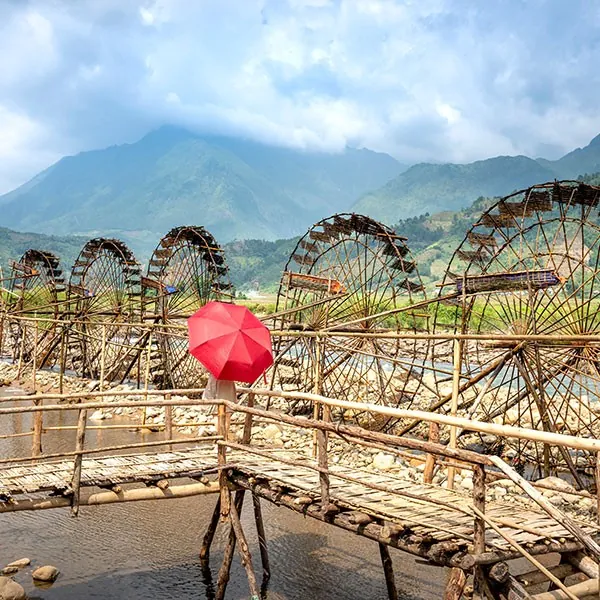 Ruedas de agua en Pu Luong, Vietnam